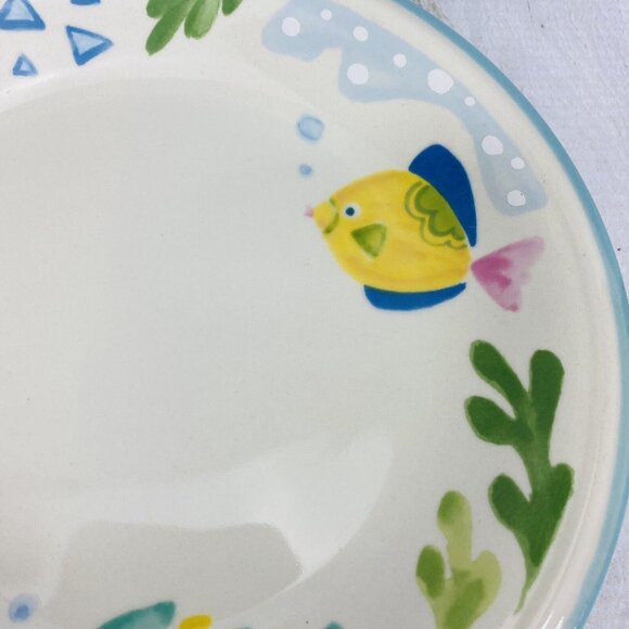 Studio Nova BARRIER REEF Y2310 Two Fish Plants Aqua Stoneware Salad Plates Set 4 - Picture 9 of 11
